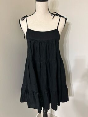 Victoria’s Secret Swim Black Cotton Tiered Mini Dress Cover-Up NWT Size M
